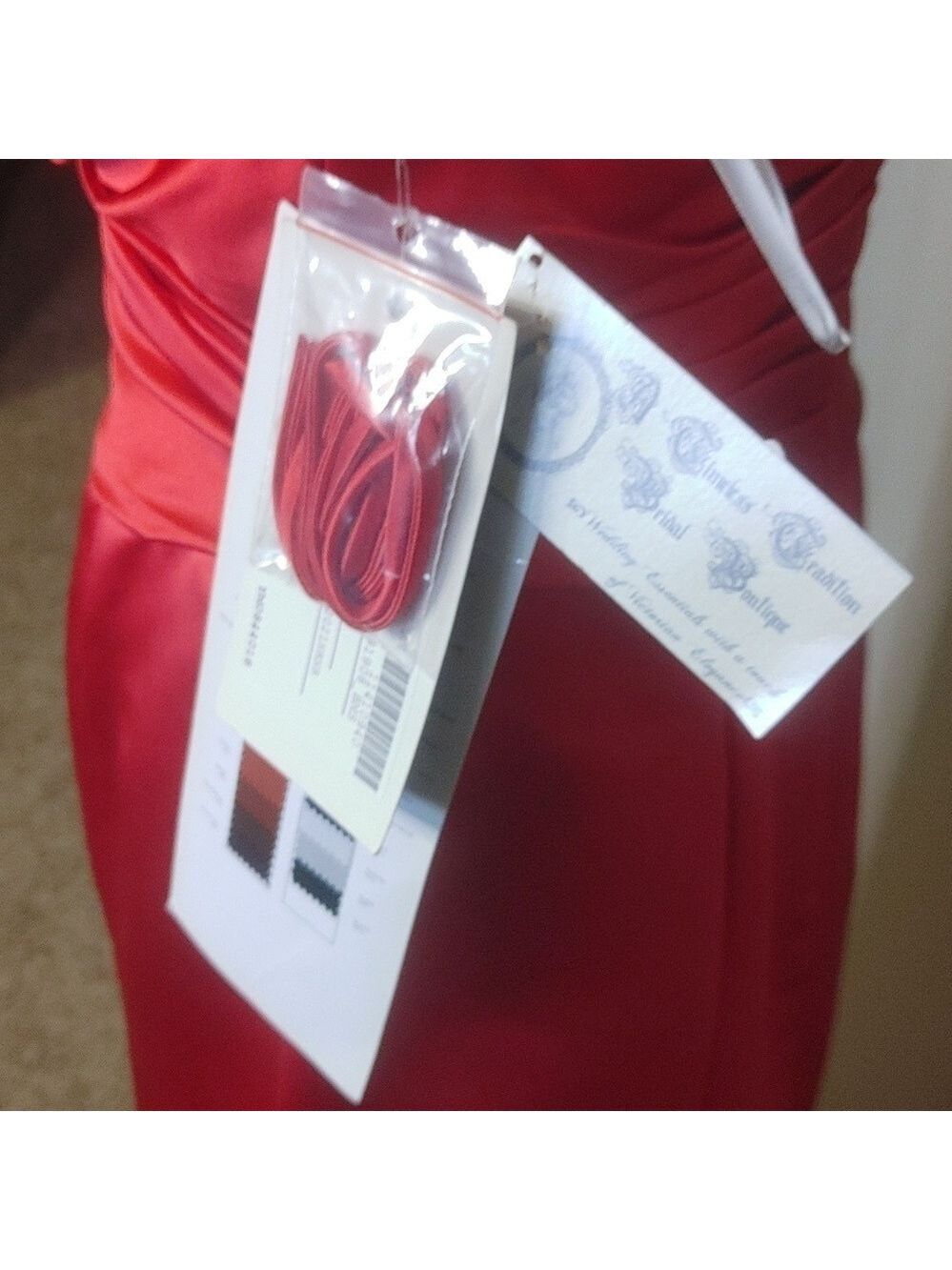 NWT Belsoie Red Satin Sweetheart Strapless Full Length Dress 8 - Picture 6 of 8